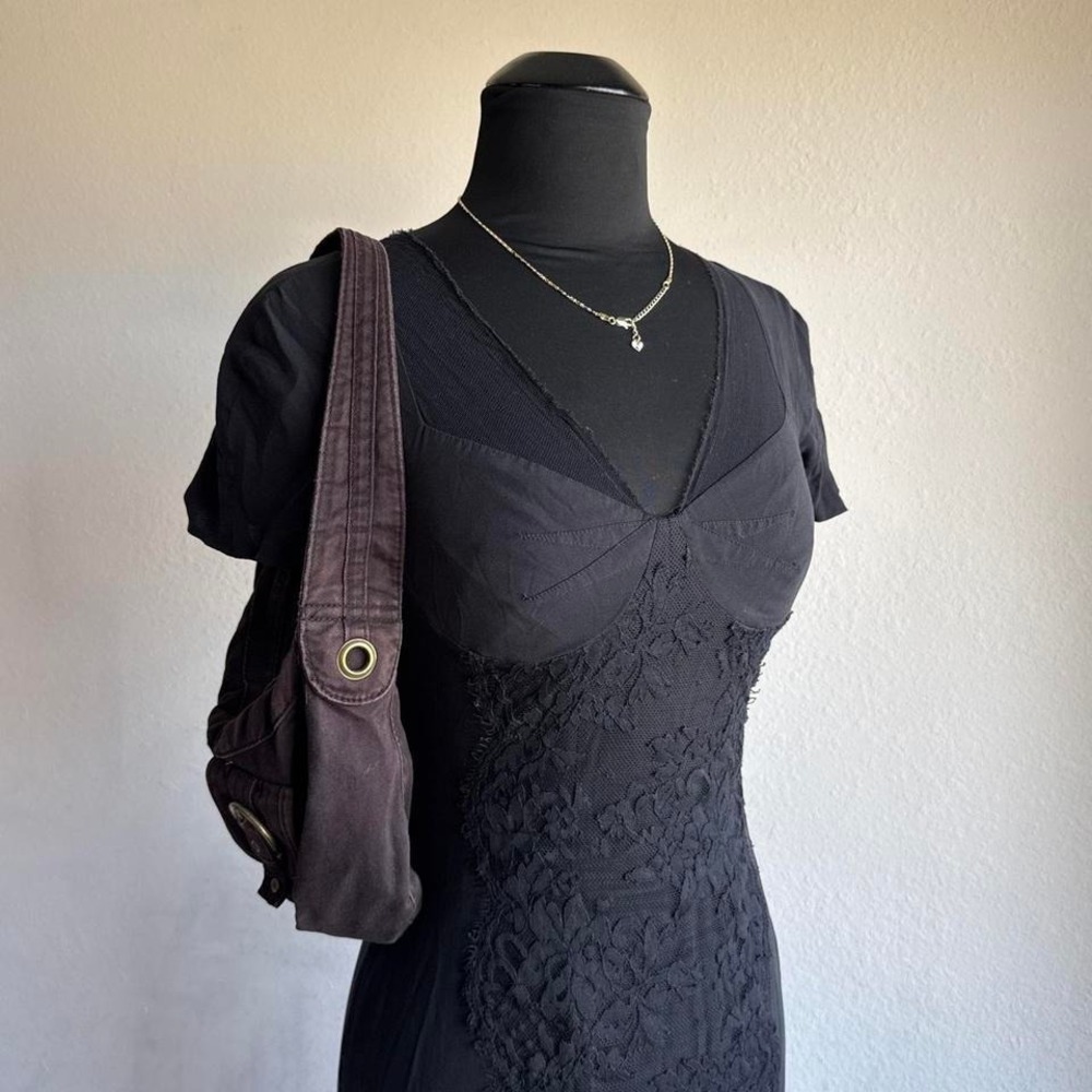 D&G Dolce Gabbana Black Lace Bodycon Midi Dress Bustier Y2K Sz S